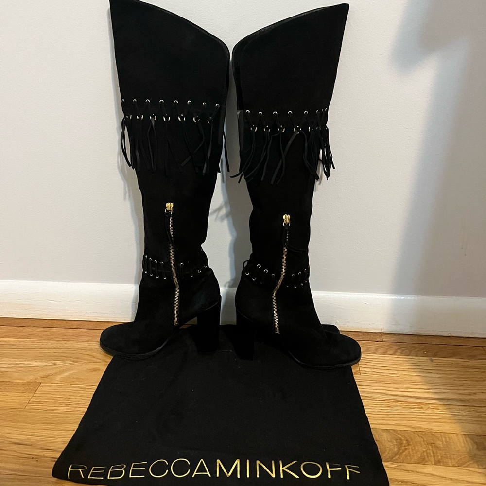 Rebecca Minkoff suede boots w/ block heel